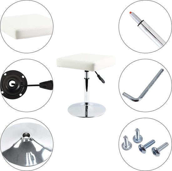 Kruk Mini Kruk Kunstleer Werkkruk voor Kapsalon Medische Taak Draaistoel met Rugleuning Klein (Wit)