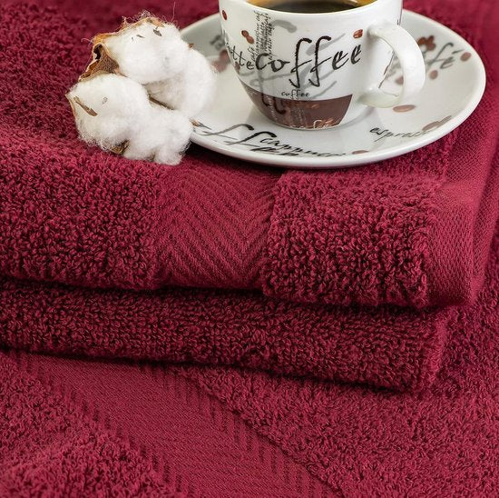 Handdoekenset 2 badhanddoeken 70x140 + 2 handdoeken 50x100 - zacht en absorberend, 100% katoen, Oeko-Tex 100 gecertificeerd, bordeauxrood