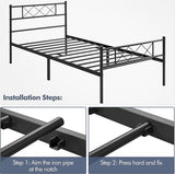 Modern metalen bedframe met lattenbodem, tweepersoonsbedframe met hoofdeinde, logeerbed voor slaapkamer en logeerkamer, 90 x 200 cm, zwart