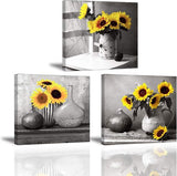 Zonnebloem foto canvas foto canvas zonnebloemen verlangen naar zon kunstdrukken op canvas schilderij woondecoratie voor woonkamer slaapkamer hal muur Kerstmis 30 x 30 cm 3-delige set