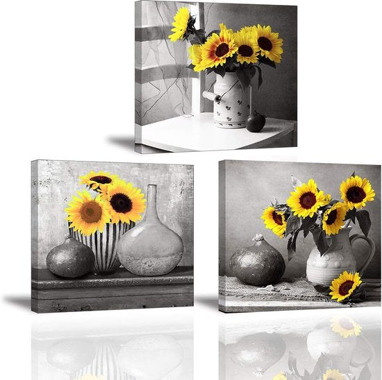 Zonnebloem foto canvas foto canvas zonnebloemen verlangen naar zon kunstdrukken op canvas schilderij woondecoratie voor woonkamer slaapkamer hal muur Kerstmis 30 x 30 cm 3-delige set