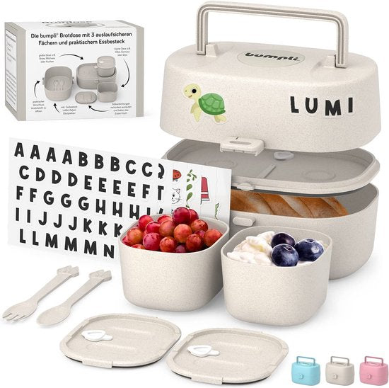 Broodtrommel voor kinderen met vakken incl. gratis naamsticker - 100% BPA-vrij - Bento Box kinderen, broodtrommel voor meisjes en jongens, snackbox, perfect voor school, kleuterschool en uitstapjes