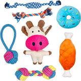 Pak van 7 hondenspeeltjes, kleine honden, puppyspeelgoed, hondenspeelgoed, hondenspeelgoed, duurzaam kauwspeelgoed en piepende intelligentie hondenknuffelset, puppy bijtvaste knuffel