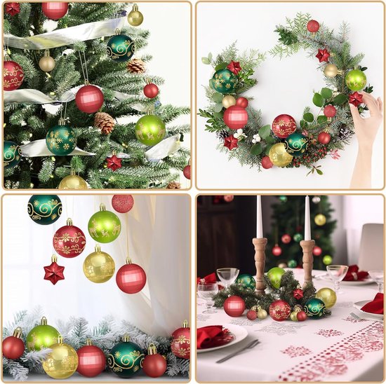 Kerstballen, set van 44 stuks, kerstboomversiering, ballen in meerkleurig, kerstdecoratie