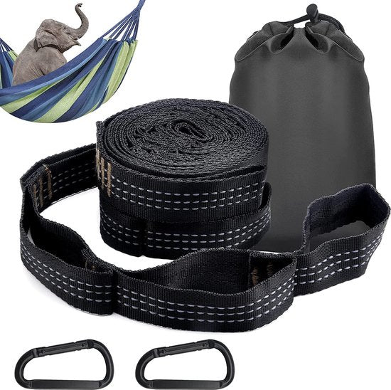 Hangmat Ophangbevestiging, 2X Karabijnhaak + Slings, 3m x 2,5cm Max 300kg Paal Hangmat Schommel Bevestiging voor Camping Hangmat Accessoires