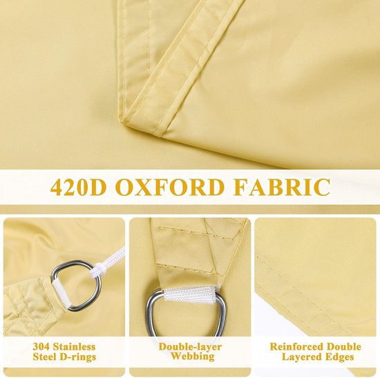 Zonnezeil, 3 x 4 m, rechthoekig, waterdicht, beige, zonnezeil, zonwering, uv-bescherming, windscherm, polyester, zonnezeil, weerbestendig, outdoor, zonnescherm voor terras, tuin, balkon