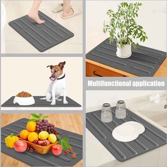 Superabsorberende stenen badmat, 100% natuurlijke diatomeeënaarde douchemat, antislip sneldrogende badkamervloermat, douchemat voor badkamervloer, gemakkelijk schoon te maken (donkergrijs)