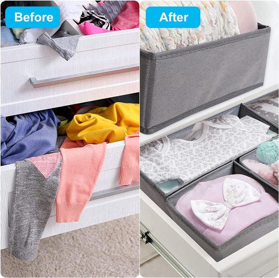 Set van 8 lades voor een organisatiesysteem in een kast, opvouwbare lade opbergdoos gemaakt van niet-geweven stof, ondergoedorganizer voor kledingkast om kleding, beha's, sokken, slipjes en stropdassen op te bergen.