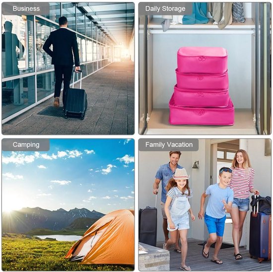 Kofferorganizerset, 8-delig, verpakkingsblokjes, waterdichte reiskledingzakken, inpakzakken voor koffer, kofferorganizer, reistas met make-uptasje, schoenentas, USB-kabeltas (rozerood)