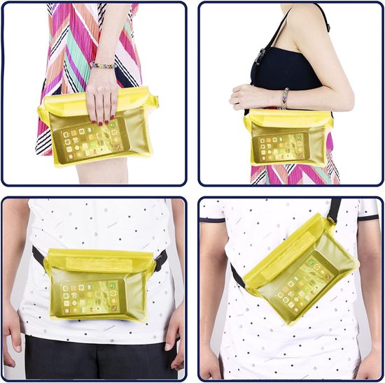 Waterdichte tas heuptas beschermhoes met waterdichte mobiele telefoonhoes, universele strandtas met mobiele telefoonzak, waterdicht voor watersport, strand, zwemmen, varen (geel)