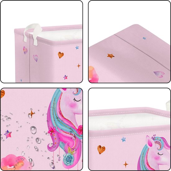 roze eenhoorn meisjes kubus opbergmand voor babykamer wolk sterren hart waterdicht rechthoekige stof plankmanden kleding speelgoed kinderen opbergdoos, 36 x 26 x 23 cm