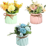Kunstbloemen in pot, tafeldecoratie, bloemen, 3 stuks, kunstplanten met pot, kunstbloemen, pot, mini-nep-hortensia, kleurrijke kunstbloemen in pot voor thuis, party, bruiloft, tafeldecoratie