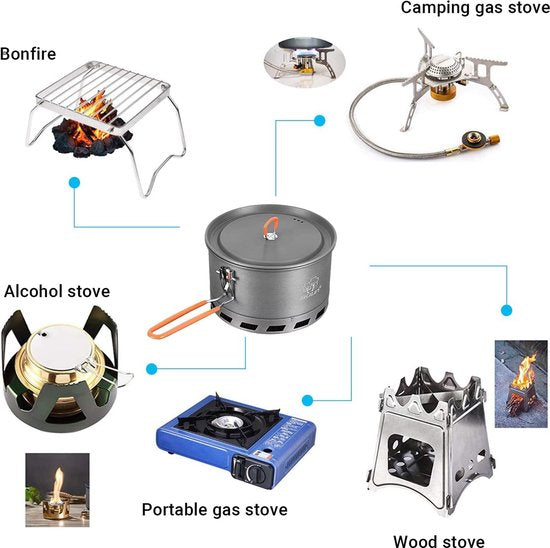 Camping waterketel koffiepot waterkoker 2-3 personen koken licht opvouwbaar duurzaam aluminium waterkoker theepot draagtas