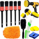 Autoreinigingsborstelset, 14-delige autodetailreinigingsborstelset, detaillering autoborstel voor detaillering op auto-interieur, exterieur, motor, ventilatieopeningen, dashboard, emblemen