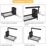 Gootsteensponshouder Keuken 3 in 1 Gootsteenorganizer Theedoekopslag Gootsteenopslag Keukenspons Stalen spoelbak met afdruiprek Zwart