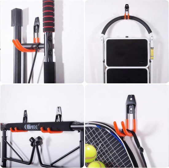 12 stuks wandhaken voor garage en 2 kabelbinders, 24 sets schroeven, garagehaken, garage opberghaken voor het organiseren van gereedschap, stoel, slang, fietsen, sportuitrusting