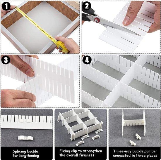 Ladeverdeler, ladeverdeler, 16 stuks, verstelbare ladeverdeler, opbergsysteem, wit, scheidingswanden, verstelbaar voor kast, ondergoed, sokken, doe-het-zelf bureau-organizer
