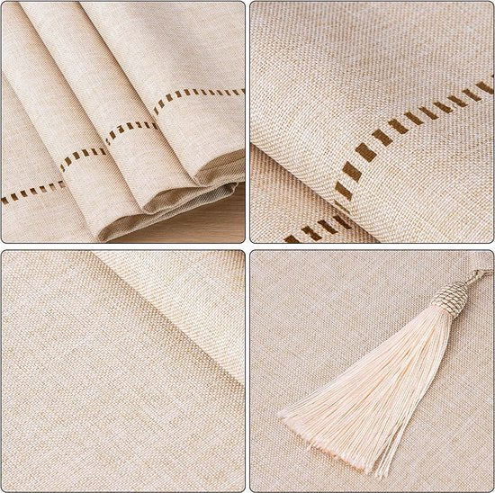 Tafelloper linnen beige 32 x 275 cm, tafelloper linnenlook hoogwaardige tafelloper effen kleur, modern onderhoudsvriendelijk tafelloper voor eettafel, salontafel, restaurant, decoratie
