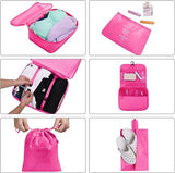 Kofferorganizerset, 8-delig, verpakkingsblokjes, waterdichte reiskledingzakken, inpakzakken voor koffer, kofferorganizer, reistas met make-uptasje, schoenentas, USB-kabeltas (rozerood)