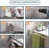 Boren handdoekhouder 304 roestvrij staal badhanddoekhouder geborsteld rond handdoekstang luxe handdoekhouder wastafel muur badkamer handdoekhouder hoogwaardig 38 cm, geborsteld zilver