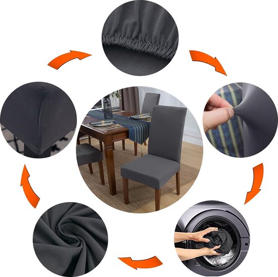 Stoelhoezen, 4 of 6-delige set, afneembaar, wasbaar, spandex, voor hotel, ceremonie, banket, restaurant, thuis, antraciet