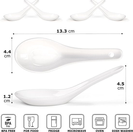Porseleinen linnen lepels 6 stuks wit, Asian lepel rijstlepel soeplepel proeverij lepel vleeslepels hapjes lepel proef lepel voor feesten keuken familiediner