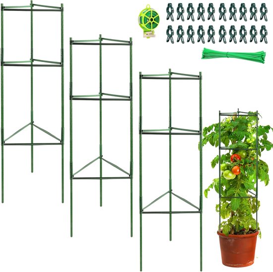 3 stuks tomatenklimhulp, plantenhouder, klimhulp, planten, robuuste tomatenkooi, plantensteun, paal, tuin, bloemensteun, klimrooster voor de teelt van klimplanten, bloemen, groenten (123 cm)