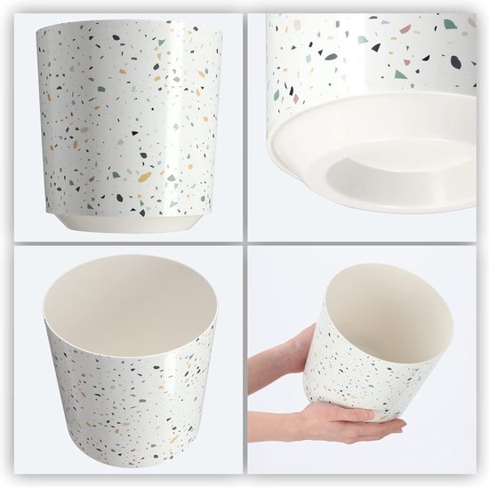 Bloempot, plantenpot van kunststof - decoratieve pot voor planten, UV-bestendige bloempot - diameter 19,5 cm - Terrazzo