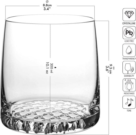 KROSNO Karafset voor Whisky Glazen| 1 x 950 ml kristallen karaf & 6 x 300 ml Glazen | Fjord Collectie | Perfect voor Thuis, Restaurants en Feesten | Perfect cadeau voor een kenner