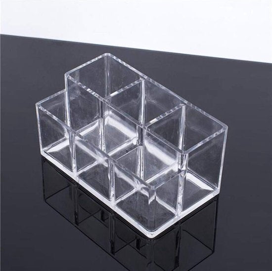 Make-up organizer borstelhouder 6 secties acryl cosmetische opbergkoffer standaard voor make-up, thuis, op kantoor, badkamer