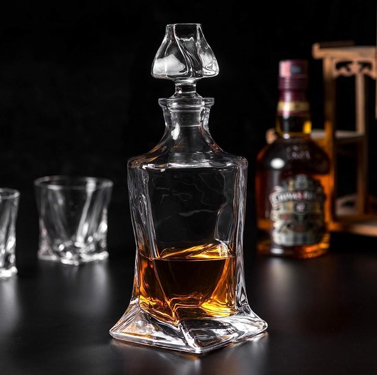 7-delige whiskyglazen en karafset, loodvrije kristalglazen, 800 ml whiskykaraf met 6 x 300 ml glazen, hoogwaardig, mooie geschenkdoos