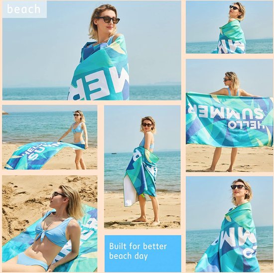 Strandhanddoek, groot, microvezel handdoek, 180 x 90, zandafstotend, sneldrogend, microvezel, groot, voor strand/zwembadside/strandstoelen (zomerblad)