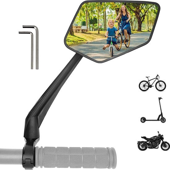 Fietsspiegel rechts met extra groot spiegeloppervlak - 360° verstelbare fietsspiegel voor e-bike & e-scooter stuur - achteruitkijkspiegel compatibel met alle modellen - e-bike accessoires - RECHTS