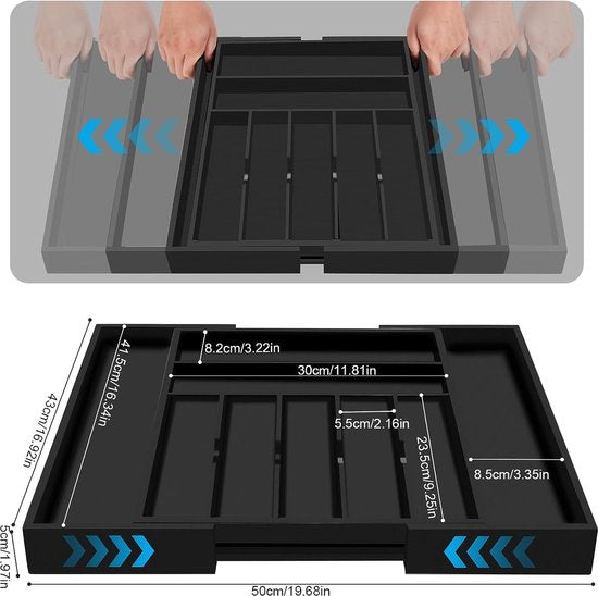 Bestek-organizer, uitbreidbare keukengereihouder voor lade, voor het organiseren en bewaren van servies voor keuken, slaapkamer, woonkamer