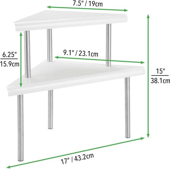 Keukenrek - keukenschappen/hoekrek/bergruimte voor keukenaccessoires - voor werkbladen en keukenkastjes - met 2 etages/metaal en roestvrij staal - mat wit