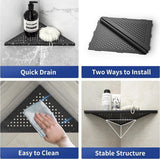 Hoekplank, doucheplank, 304 roestvrij staal, zonder boren, voor badkamer, shampoohouder, organizer, vierkant gat 253 x 253 x 355 mm, zwart, 2 stuks
