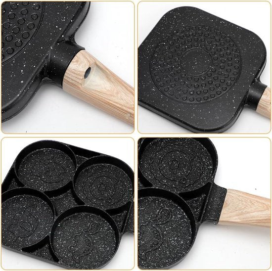Spiegeleipan, eieren pan met antiaanbaklaag, 4 gaten, spiegelei, pannenkoeken, steaks, hamburger voor ontbijt, pannenkoekenpan voor inductiekookplaat