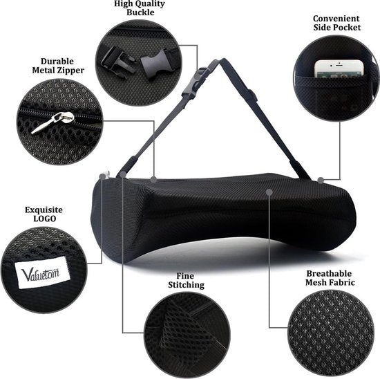 Premium geheugenschuim rugkussen lendenkussen voor bureaustoel en autostoel - 3D mesh lendenwervelkolom steunkussen, rugsteun voor auto, kantoor en thuis (zwart)