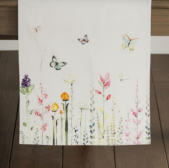 Tafelloper, 100% katoen, decoratieve tafelloper, wasbaar tafelkleed voor moederdagcadeaus, feestdagendiner, bruiloft, botanisch fris, lente/zomer (50 cm x 150 cm)