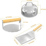 Roestvrijstalen grillbestekset, 4-delige hamburgerset met ronde hamburgerpers, grillspatel, 2 hamburgerdome, barbecue-accessoires voor lekkere hamburgers, patties, spek, steak, voor buiten en