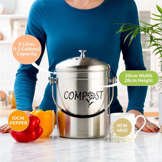 compostbak voor keuken, roestvrij staal, geurloze biologische bak