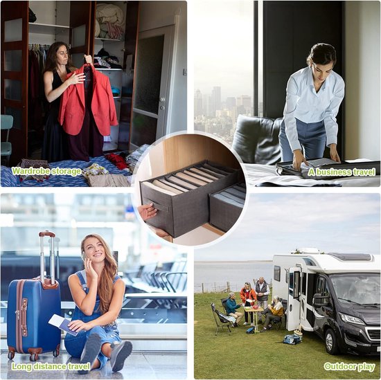 Opbergdozen voor sokken en ondergoed, 46-cellen lade-organizer, opvouwbare dozen, voor het bewaren van sjaals, stropdassen, riemen en andere accessoires (6-delige set)