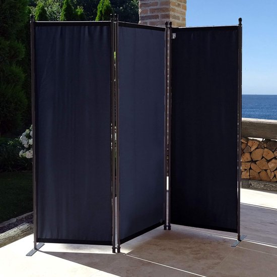 3-Piece Screen 170 x 165 cm Fabric Room Divider Balcony Privacy Screen Foldable Black