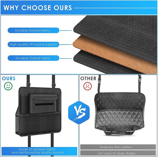 Auto-organizer tussen voorstoelen, auto-netvak voor auto, huisdier, kinderbarrière, auto, achterbank, organizer voor snacks, portefeuilles, dranken, telefoon