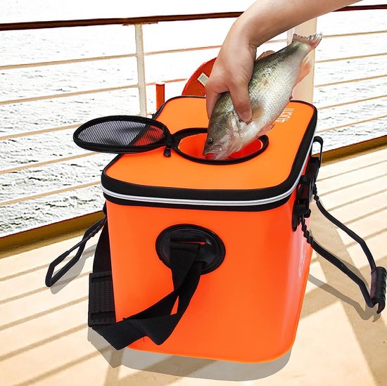 draagbare opvouwbare visemmer, multifunctionele container voor levend visaas, outdoor camping Eva-vistas en visemmer (oranje, 38 liter