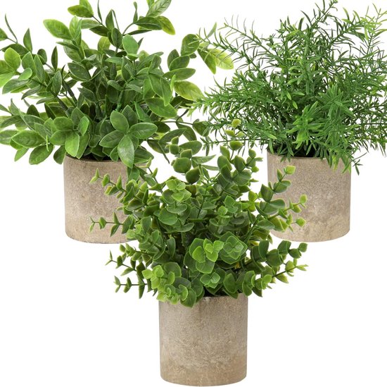Kunstplanten in pot, kunstplanten, klein als echt, 3 stuks, bureauplanten, kunstplanten, mini voor tafeldecoratie huis, balkon, kantoor, decoratie