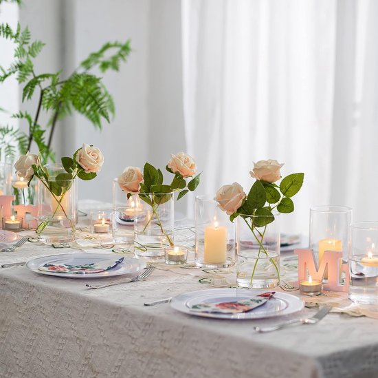 kaarsenhouder, glazen vaas, 12 stuks, voor bruiloftsdecoratie, moderne bloemenvazenset, tulpen, droogbloemen, kandelaar, windlicht voor stompkaarsen, theelicht en drijvende kaarsen