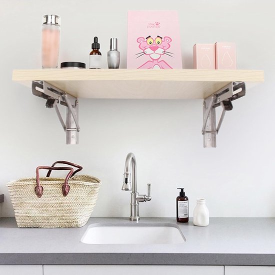 Set van 2 professionele roestvrijstalen inklapbare consoles, 400 mm inklapbare consoletafel, ruimtebesparend opklapbaar plankje, aan de muur gemonteerde zwevende tafelhouder, driehoekige beugels, voor doe-het-zelf-werkbank