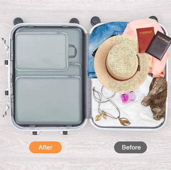 Kofferorganizerset, 4-delig, ultralichte pakketten, kofferpakketten, S/M/L/XL, inpakbare bussen, inpakbare bussen voor kledingbekers, als bagage-organizerset (donkergrijs)