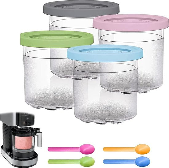 Set van 4 Creami Pints en deksel, ijshouder voor ijs met lepel, voor Pints NC299AM C300s-serie, vaatwasmachinebestendig
